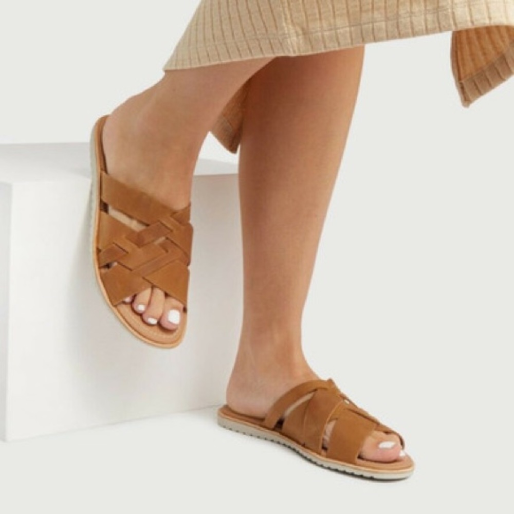 Sorel Ella Slide Sandal Camel Brown Size 7